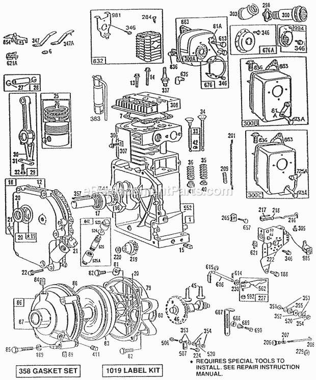 Briggs and Stratton 170402-2220-01 Engine CylinderGearcaseMufflers Diagram