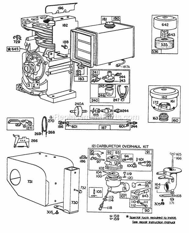 Briggs and Stratton 170412-0259-99 Engine CarburetorFuel TankSno-Gard Diagram