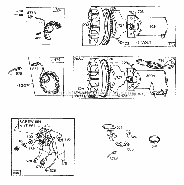 Briggs & Stratton 170412-0677-99 Engine Electric Starters Diagram