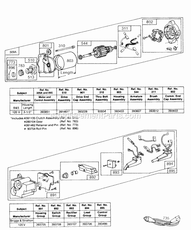 Briggs and Stratton 170452-1391-99 Engine Electric Starter And Chart Diagram