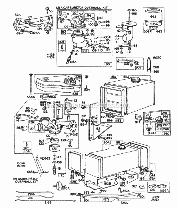 Briggs and Stratton 170702-0656-99 Engine Carburetor Fuel Tank Assy Diagram