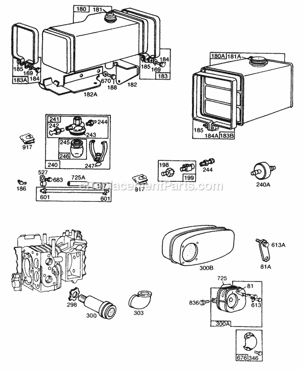 Briggs and Stratton 170702-1626-99 Engine Fuel Tank AssyMufflers Diagram