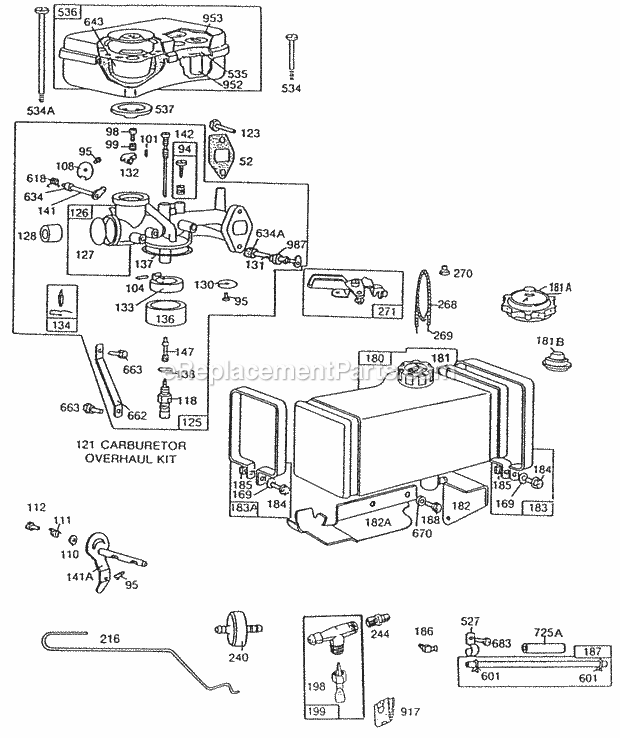 Briggs and Stratton 170702-2132-01 Engine Carburetor Fuel Tank Assy Diagram