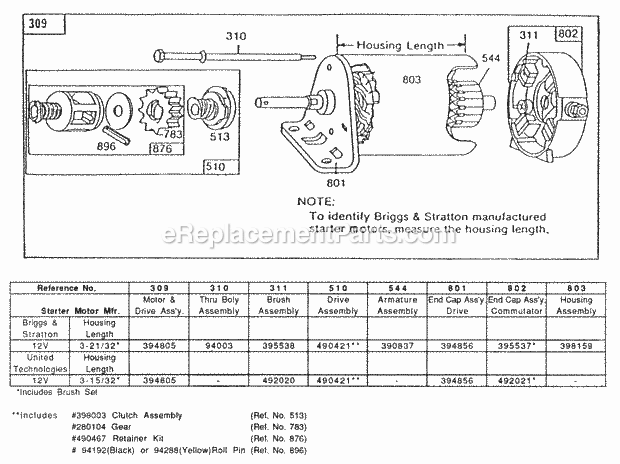 Briggs and Stratton 170702-4017-01 Engine Electric Starter And Chart Diagram