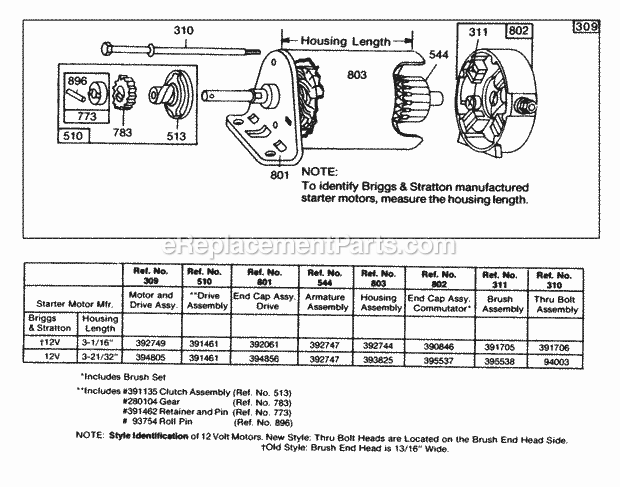Briggs and Stratton 170702-5633-99 Engine Electric Starter And Chart Diagram