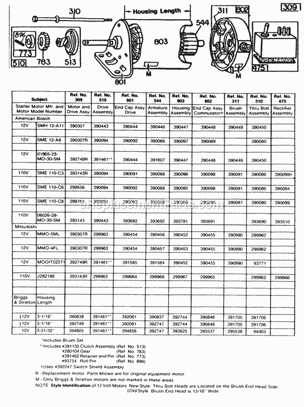Briggs and Stratton 170707-5126-99 Engine Electric Start And Chart Diagram