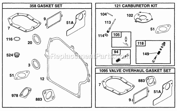 Briggs and Stratton 171437-1112-01 Engine Gasket Sets Diagram