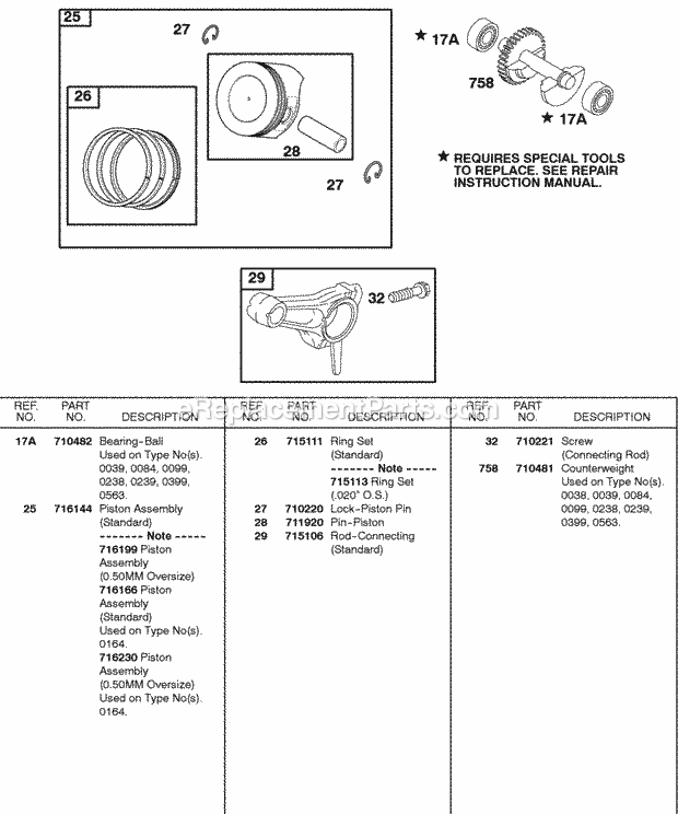 Briggs and Stratton 185432-0047-01 Engine Piston Rings Connecting Rod Diagram