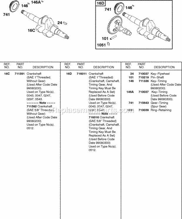 Briggs and Stratton 185432-0051-01 Engine Crankshaft Diagram