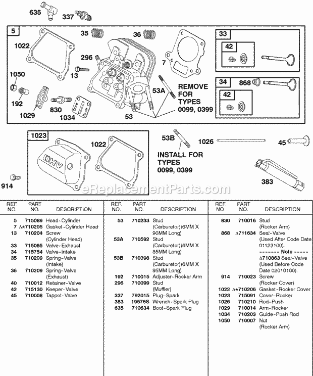 Briggs and Stratton 185432-0051-01 Engine Cylinder Head Valves Diagram