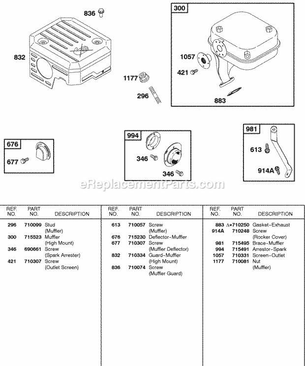 Briggs and Stratton 185432-0051-01 Engine Exhaust System Diagram