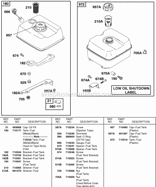 Briggs and Stratton 185432-0051-01 Engine Fuel Supply Diagram