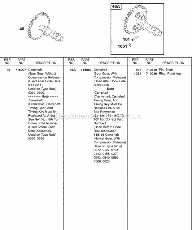 Briggs and Stratton 185432-0051-01 Engine Camshaft Diagram