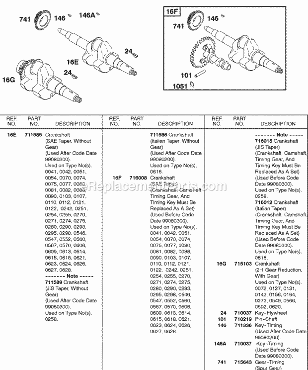 Briggs and Stratton 185432-0052-01 Engine Crankshaft Diagram