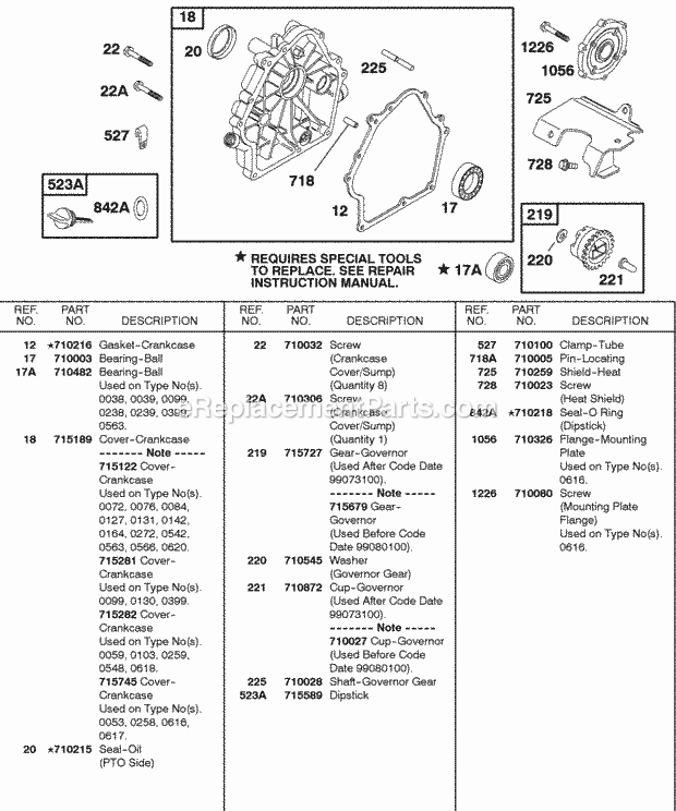 Briggs and Stratton 185432-0090-01 Engine Crankcase Cover Lubrication Diagram