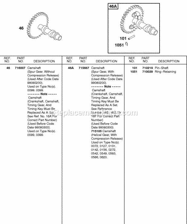 Briggs and Stratton 185432-0236-A1 Engine Camshaft Diagram