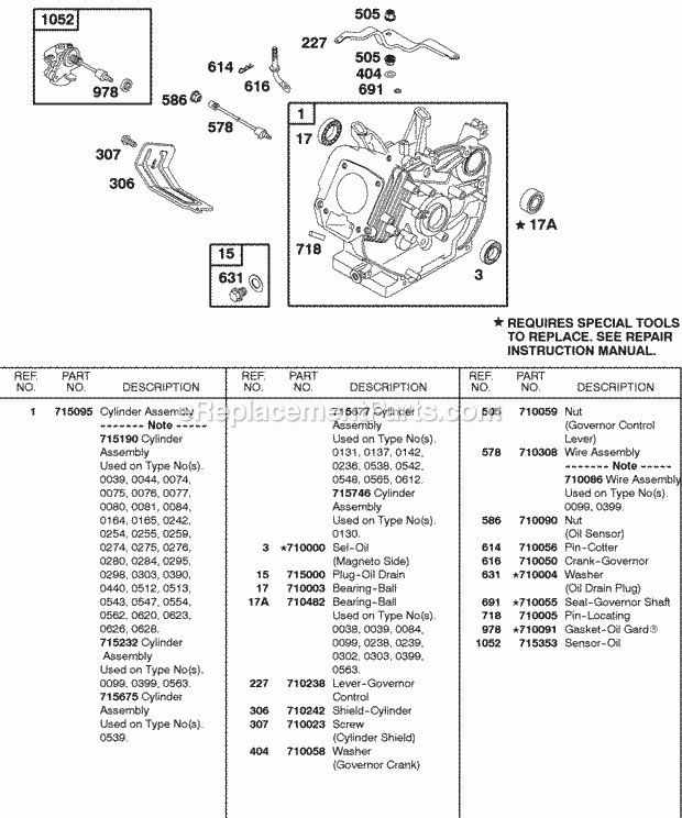 Briggs and Stratton 185432-0609-E1 Engine Cylinder Oil Sensor Group Diagram