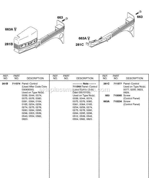 Briggs and Stratton 185437-0165-E1 Engine Control Panel Diagram