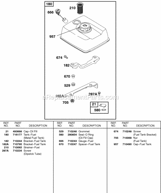 Briggs and Stratton 187432-0110-B1 Engine Fuel Supply Diagram