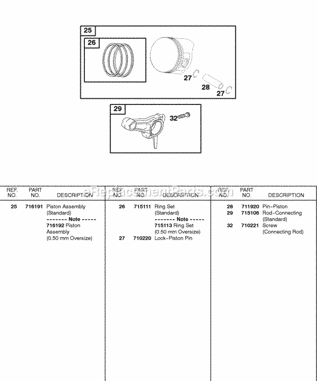 Briggs and Stratton 187432-0110-B1 Engine Piston Rings Connecting Rod Diagram