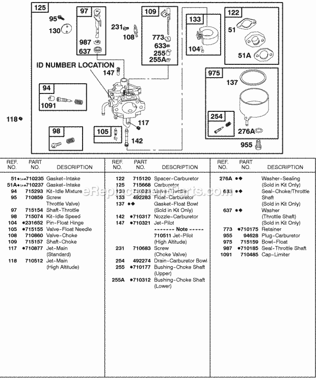 Briggs and Stratton 187432-0110-B1 Engine Carburetor Diagram