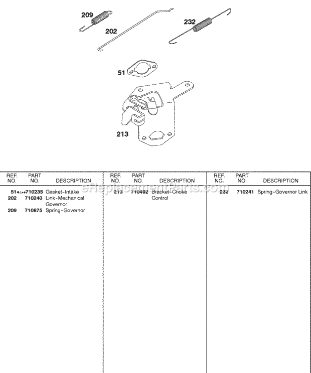 Briggs and Stratton 187432-0110-B1 Engine Controls Governor Spring Diagram