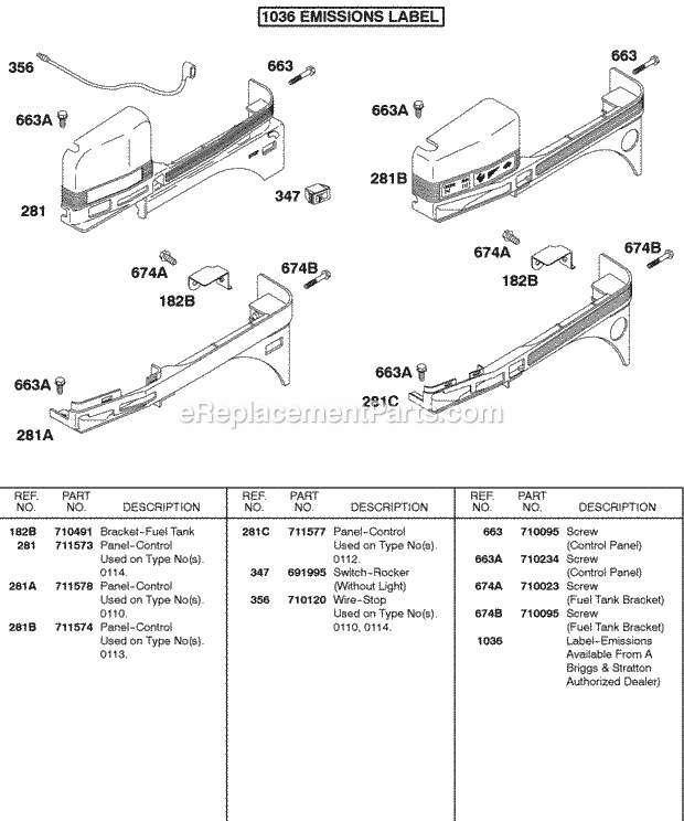 Briggs and Stratton 187432-0114-B1 Engine Control Panel Diagram