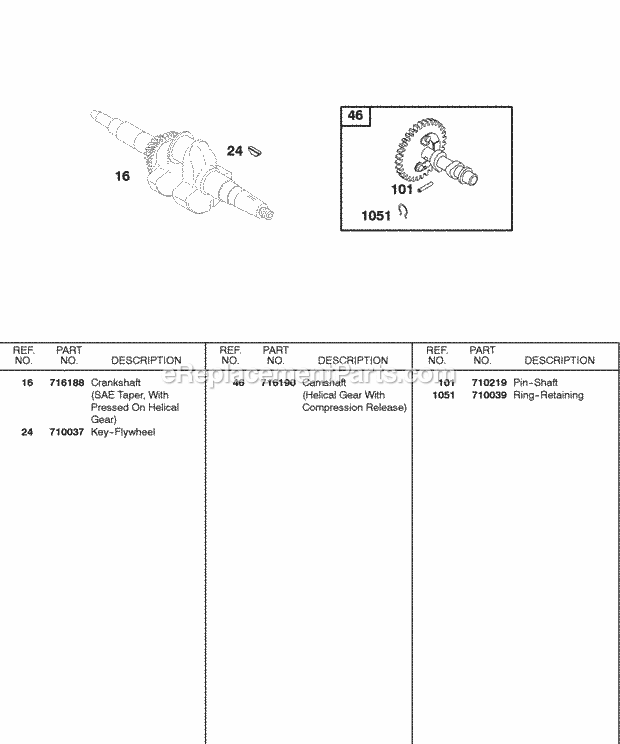 Briggs and Stratton 187432-0114-E9 Engine Camshaft Crankshaft Diagram