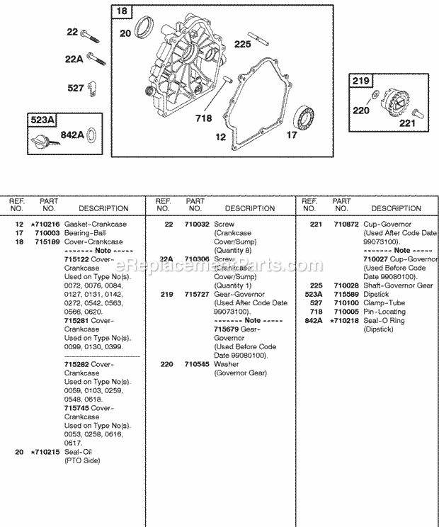 Briggs and Stratton 187432-0114-E9 Engine Crankcase Cover Lubrication Diagram