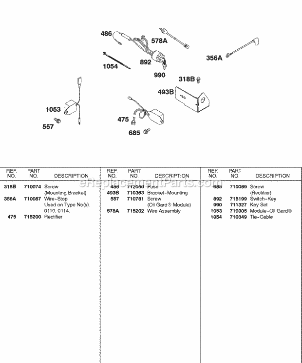 Briggs and Stratton 187437-0113-E9 Engine Ignition Oil Sensor Group Diagram