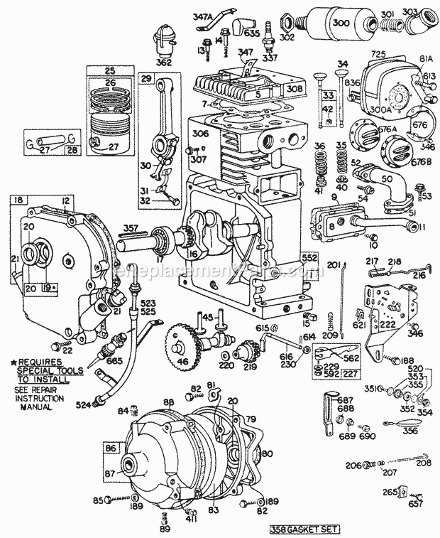 Briggs and Stratton 190402-0954-99 Engine CylCrankcasePistonControl Diagram