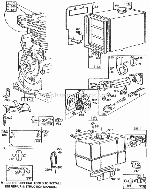 Briggs & Stratton 190402-2580-01 Engine Fuel Tank Groups Primer Diagram