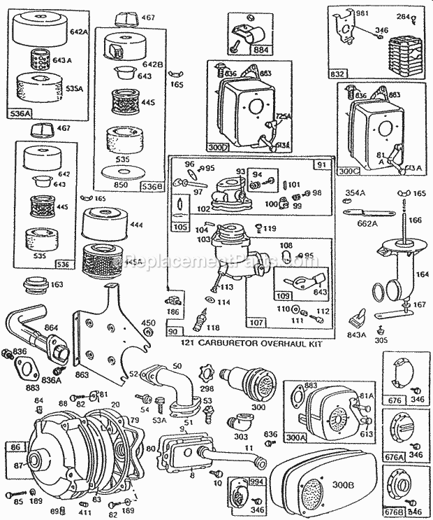 Briggs and Stratton 190402-3088-99 Engine CarbMufflersACGear Case Diagram