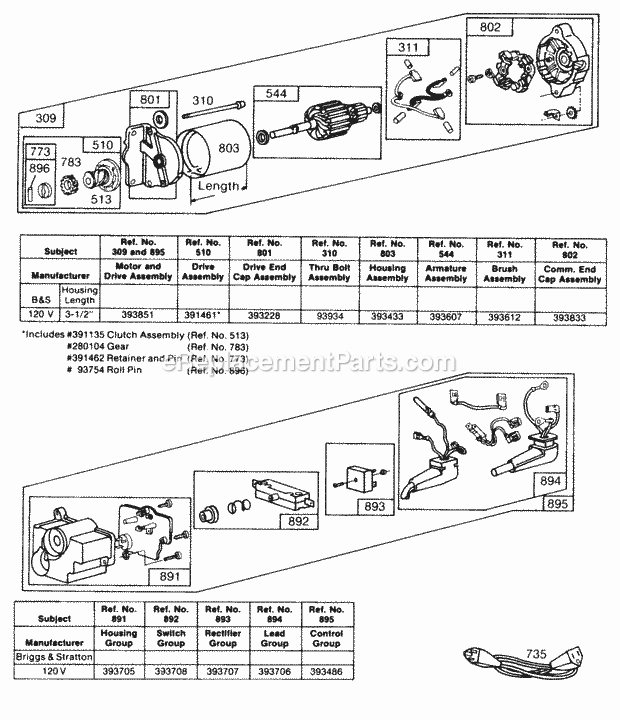 Briggs and Stratton 190406-1754-99 Engine Electric Starter And Starter Diagram