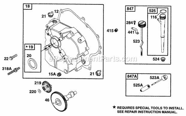 Briggs and Stratton 190407-6025-01 Engine Crankcase Cov Cam Oil Fill Diagram