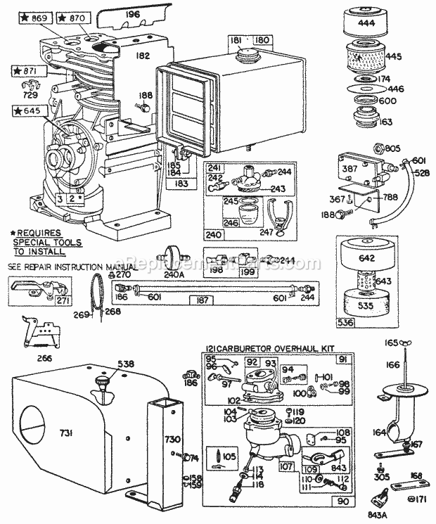 Briggs and Stratton 190413-1007-99 Engine Fuel TankSno-GardPrimer Diagram