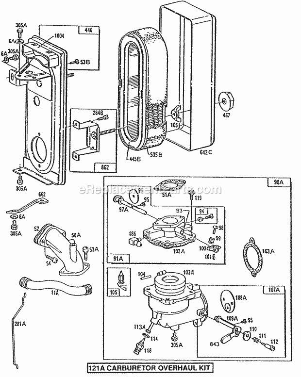 Briggs and Stratton 190431-3019-01 Engine Carburetor Air Cleaner Grp Diagram