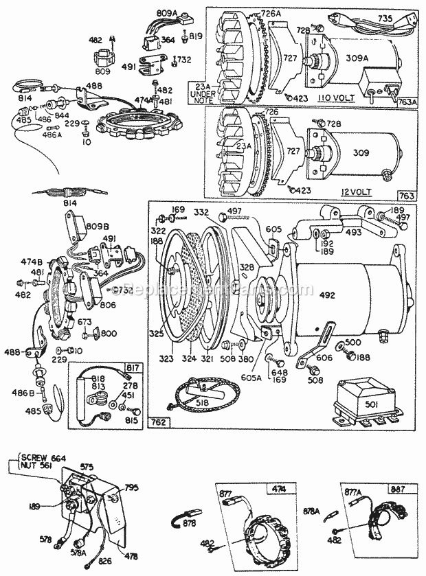 Briggs and Stratton 190432-0037-99 Engine Electric Starters Diagram
