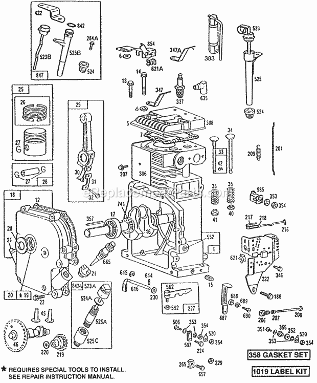 Briggs & Stratton 190432-2928-05 Engine CylCrankcasePistonControl Diagram