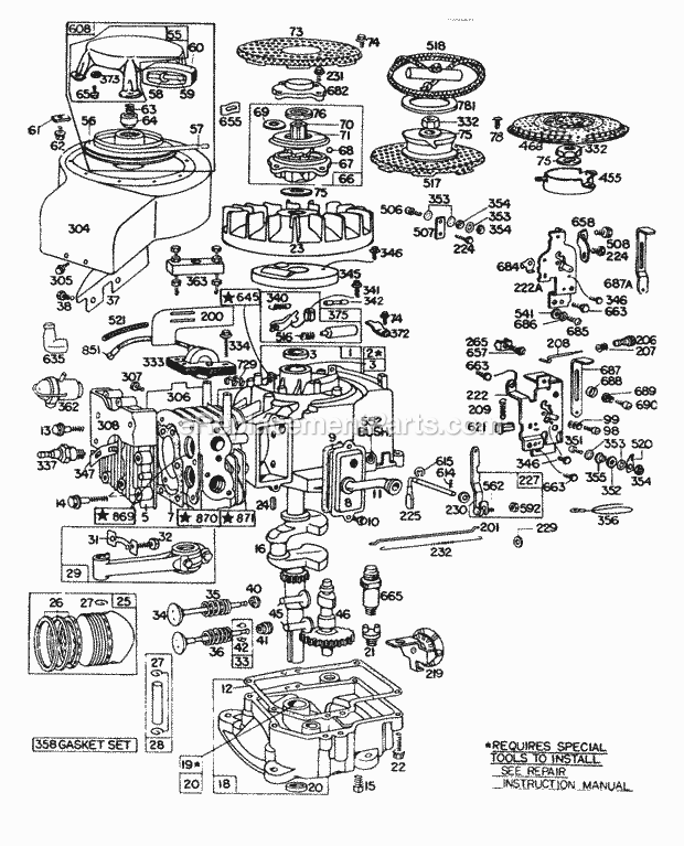 Briggs and Stratton 190702-0111-99 Engine CylMufflerPistonSumpRewind Diagram