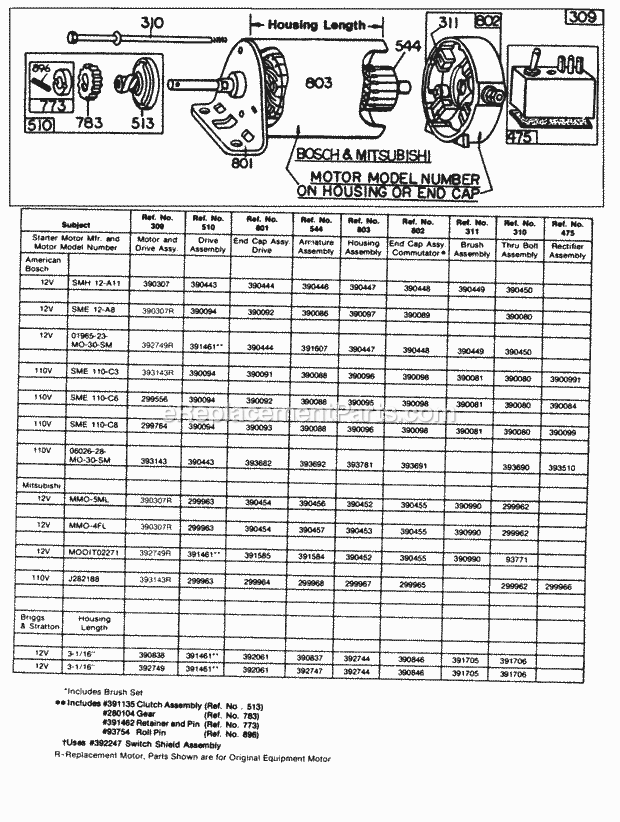 Briggs and Stratton 190702-0111-99 Engine Electric Starter And Chart Diagram