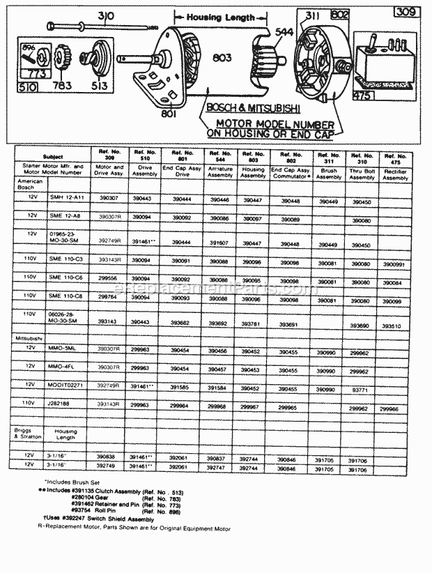 Briggs and Stratton 190702-0126-99 Engine Electric Starter And Chart Diagram