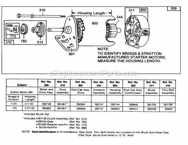 Briggs and Stratton 190702-1170-99 Engine Electric Starter And Chart Diagram