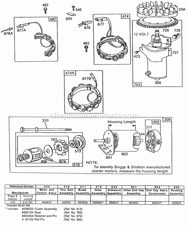 Briggs and Stratton 190702-2130-01 Engine Electric Starters And Chart Diagram