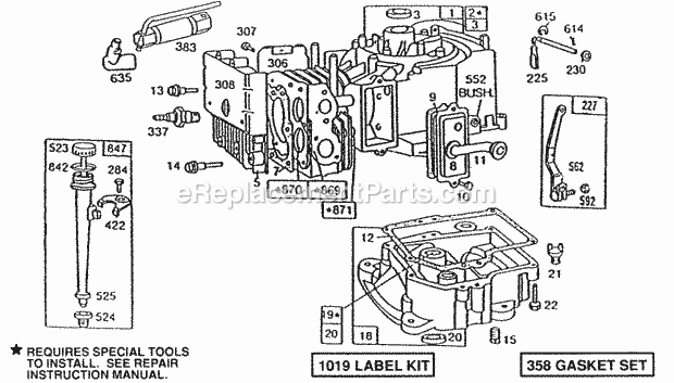 Briggs and Stratton 190702-2516-99 Engine Cyl Sump Oil FillGovernor Diagram