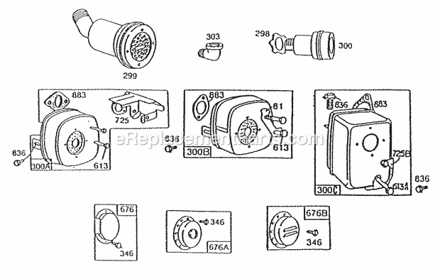 Briggs and Stratton 190702-2516-99 Engine Mufflers And Deflectors Diagram