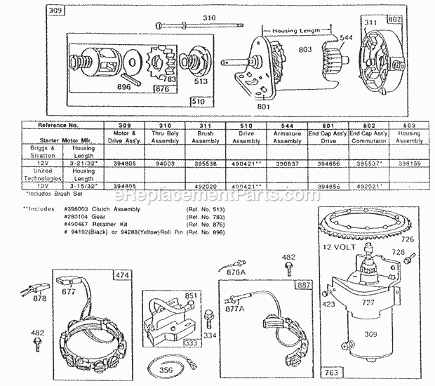 Briggs and Stratton 190707-2518-01 Engine Electric Starters And Charts Diagram