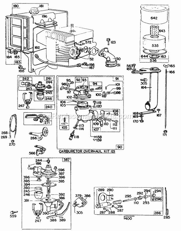 Briggs and Stratton 191401-0110-99 Engine Carb AssyFuel Tank AC Diagram