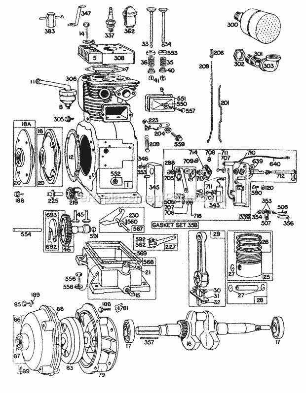 Briggs and Stratton 191431-0134-99 Engine Cyl Piston Muffler Crnkcse Diagram