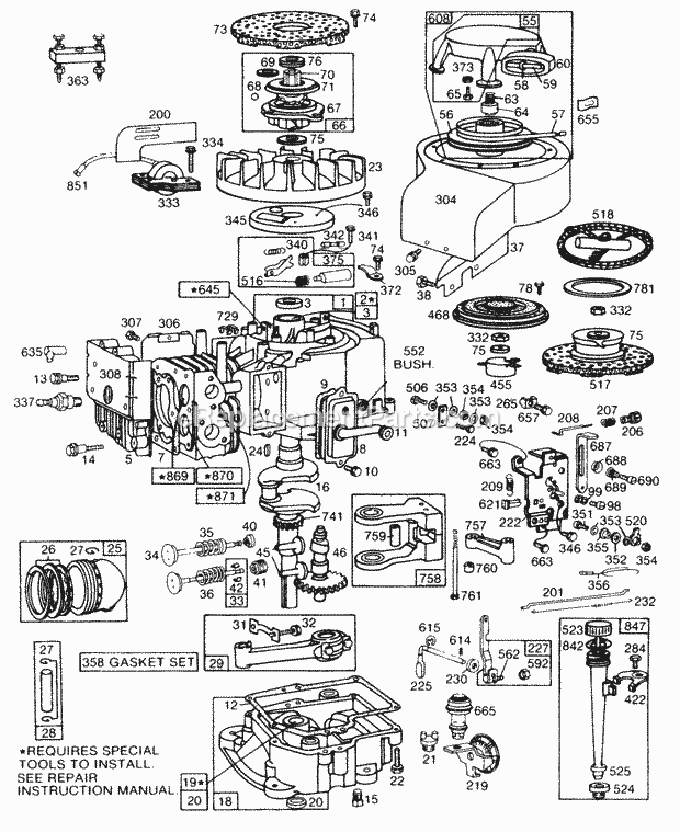 Briggs and Stratton 191702-1145-99 Engine Cyl Sump PistonControls Diagram